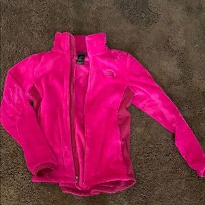 Fuzzy pink north face jacket